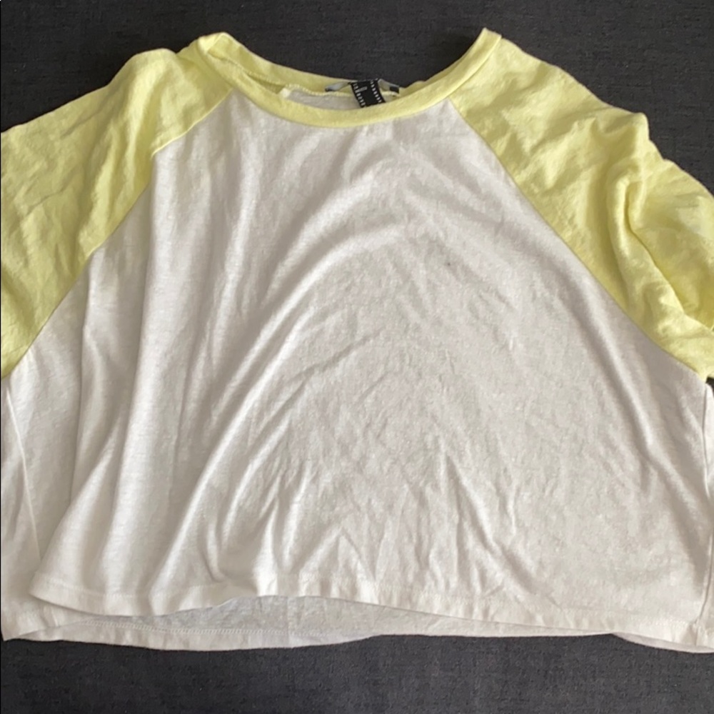 yellow and white top, a little cropped